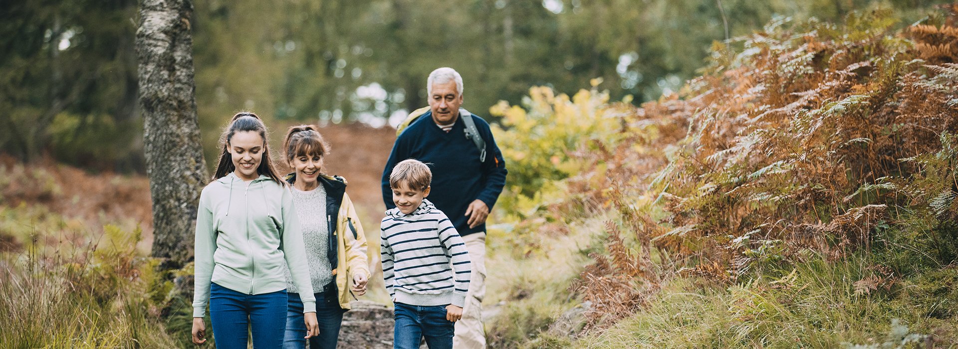 Family with allergies walking in nature.